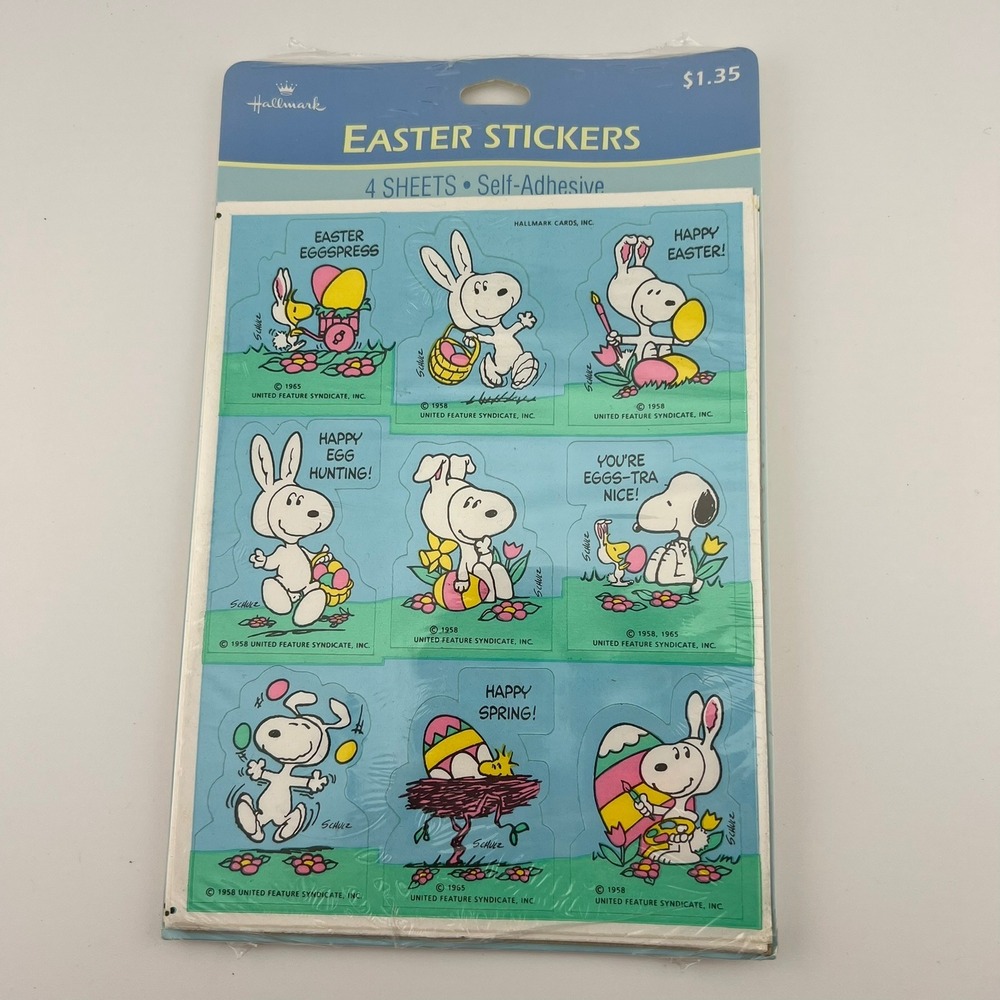 Vintage Hallmark Peanuts Easter Stickers‎ Snoopy Sealed 4 Sheets NOS